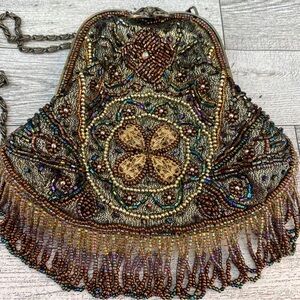 Beaded Purse Ladies IRIDESCENT SEQUINS Vintage 1990’s Evening Handbag Bronze
